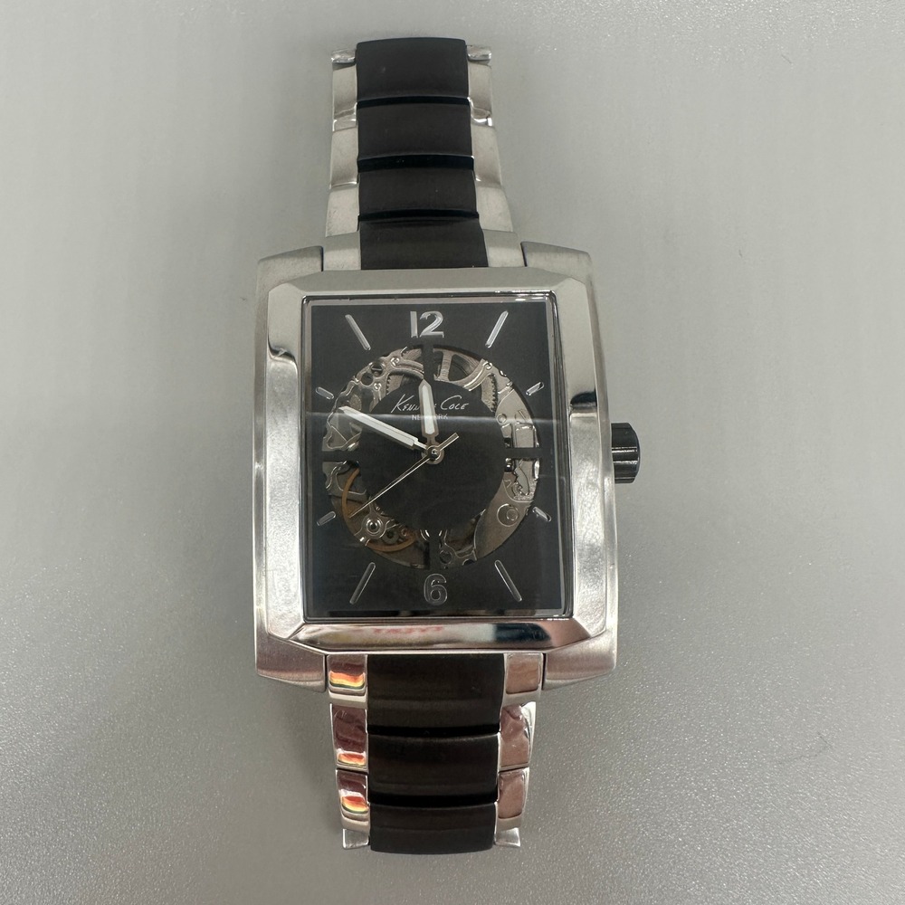 Kenneth Cole New York Skeleton Automatic Watch Men Silver Black Stainless KC3797